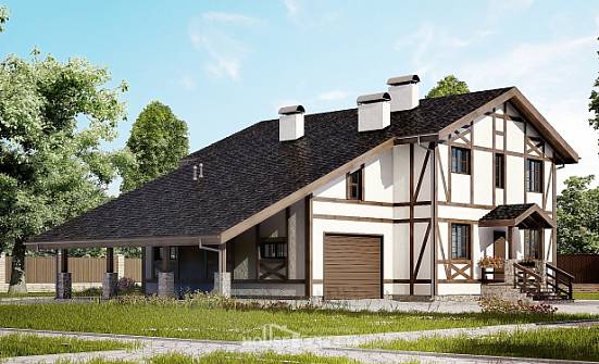 250-002-Л Проект двухэтажного дома мансардой, гараж, современный загородный дом из кирпича Добрянка | Проекты домов от House Expert