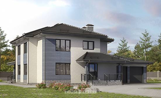 340-005-П Проект двухэтажного дома и гаражом, уютный домик из пеноблока Кунгур | Проекты домов от House Expert