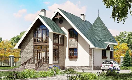 170-003-Л Проект двухэтажного дома с мансардным этажом, скромный домик из блока Чернушка | Проекты домов от House Expert