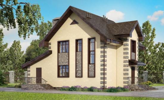 160-004-П Проект двухэтажного дома, гараж, бюджетный загородный дом из арболита Чайковский | Проекты домов от House Expert