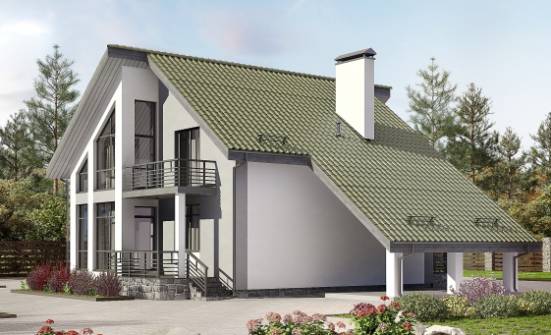 170-009-Л Проект двухэтажного дома с мансардой и гаражом, небольшой домик из керамзитобетонных блоков Лысьва | Проекты домов от House Expert