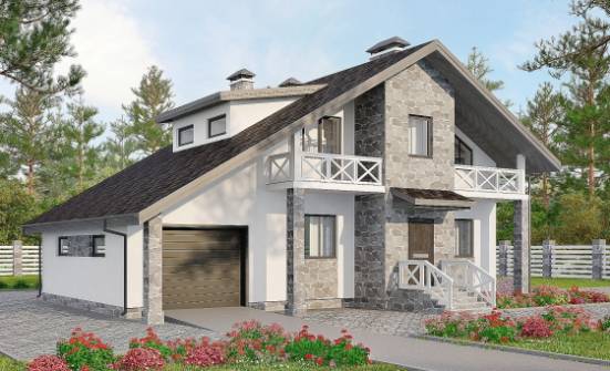 180-017-Л Проект двухэтажного дома с мансардой, гараж, простой дом из арболита Кунгур | Проекты домов от House Expert
