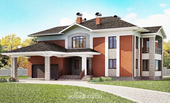 400-002-Л Проект двухэтажного дома и гаражом, уютный коттедж из кирпича Березники | Проекты домов от House Expert