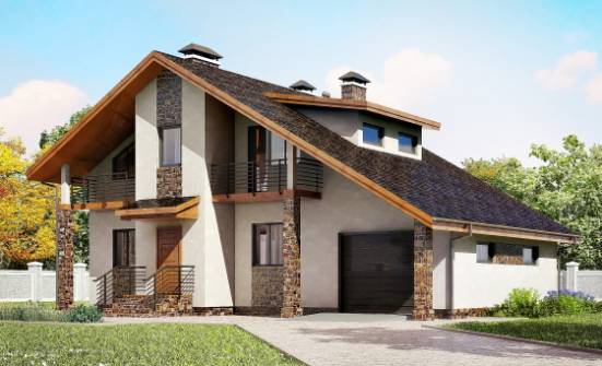 180-008-П Проект двухэтажного дома с мансардным этажом, гараж, простой коттедж из бризолита Чернушка | Проекты домов от House Expert