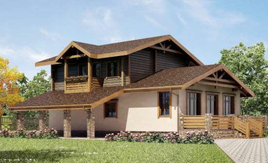 170-004-П Проект двухэтажного дома с мансардой, гараж, доступный коттедж из блока из бревен Чердынь | Проекты домов от House Expert