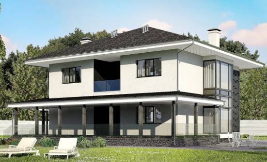 245-002-П Проект двухэтажного дома и гаражом, классический коттедж из газосиликатных блоков Чернушка | Проекты домов от House Expert