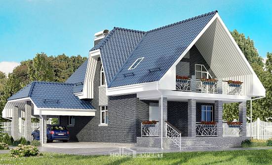 125-002-Л Проект двухэтажного дома с мансардным этажом, гараж, небольшой дом из твинблока Верещагино | Проекты домов от House Expert