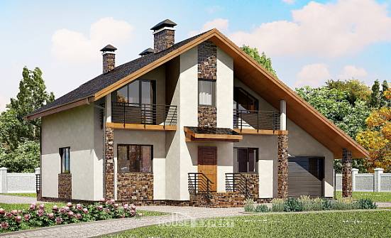 180-008-П Проект двухэтажного дома с мансардным этажом, гараж, простой коттедж из бризолита Чернушка | Проекты домов от House Expert