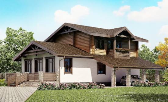 170-004-Л Проект двухэтажного дома мансардой и гаражом, компактный коттедж из газобетона из дерева Очер | Проекты домов от House Expert