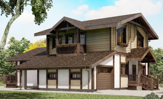 190-004-П Проект двухэтажного дома мансардой и гаражом, уютный коттедж из блока из дерева Краснокамск | Проекты домов от House Expert