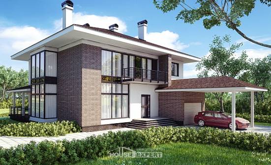 340-001-П Проект двухэтажного дома, гараж, уютный домик из кирпича Верещагино | Проекты домов от House Expert