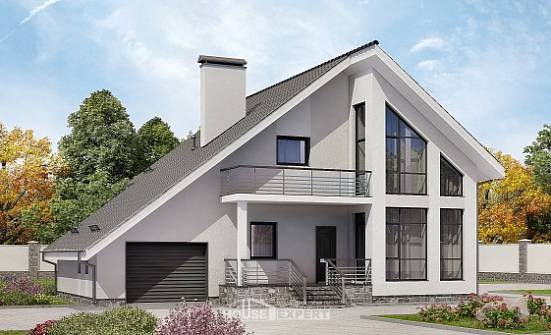 200-007-Л Проект двухэтажного дома мансардой и гаражом, средний дом из пеноблока Верещагино | Проекты домов от House Expert