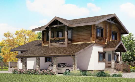 170-004-Л Проект двухэтажного дома мансардой и гаражом, компактный коттедж из газобетона из дерева Очер | Проекты домов от House Expert