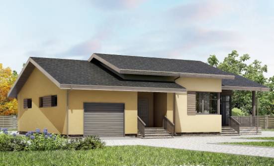 135-002-Л Проект одноэтажного дома и гаражом, доступный дом из твинблока Чайковский | Проекты домов от House Expert