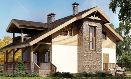 150-004-П Проект двухэтажного дома мансардный этаж, классический коттедж из бризолита Верещагино | Проекты домов от House Expert