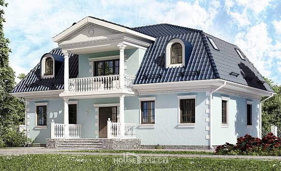 210-004-Л Проект двухэтажного дома с мансардой, классический коттедж из бризолита Краснокамск | Проекты домов от House Expert