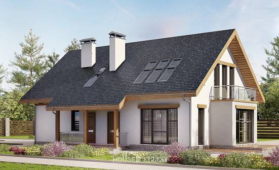 185-005-П Проект двухэтажного дома с мансардой и гаражом, красивый домик из теплоблока Кунгур | Проекты домов от House Expert