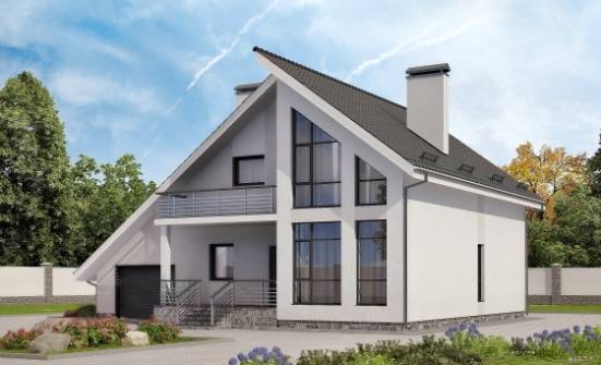 200-007-Л Проект двухэтажного дома мансардой и гаражом, средний дом из пеноблока Верещагино | Проекты домов от House Expert