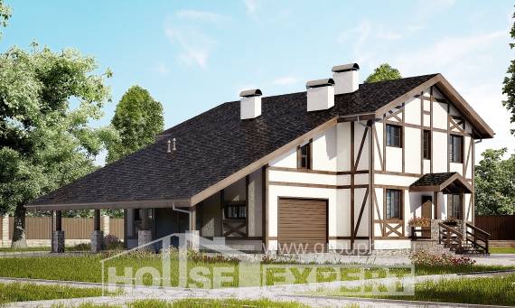 250-002-Л Проект двухэтажного дома с мансардным этажом и гаражом, просторный коттедж из кирпича Чайковский, House Expert