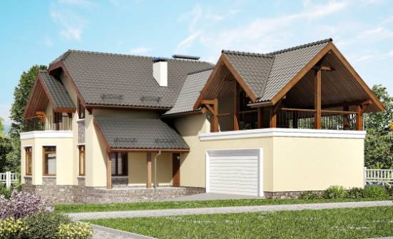 255-003-П Проект трехэтажного дома с мансардой и гаражом, средний загородный дом из блока Добрянка | Проекты домов от House Expert