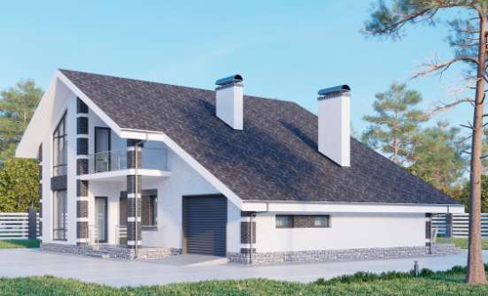 190-008-П Проект двухэтажного дома мансардой и гаражом, современный загородный дом из твинблока Чусовой | Проекты домов от House Expert
