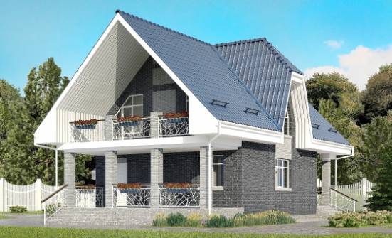 125-002-Л Проект двухэтажного дома с мансардой и гаражом, небольшой загородный дом из блока, Краснокамск