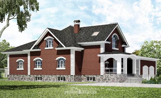 600-001-П Проект трехэтажного дома с мансардой и гаражом, красивый домик из бризолита, Оса