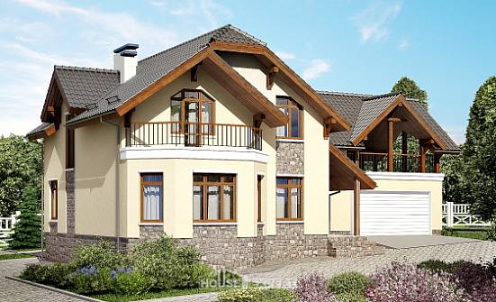255-003-П Проект двухэтажного дома с мансардным этажом, гараж, огромный домик из бризолита, Красновишерск