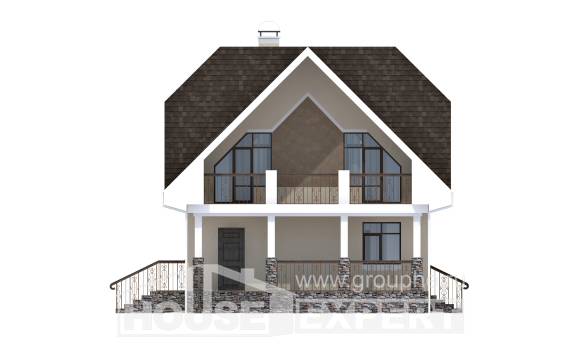 125-001-Л Проект двухэтажного дома мансардой, бюджетный коттедж из поризованных блоков Очер, House Expert
