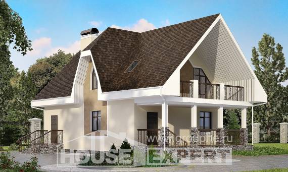 125-001-Л Проект двухэтажного дома мансардный этаж, простой домик из бризолита Чайковский, House Expert