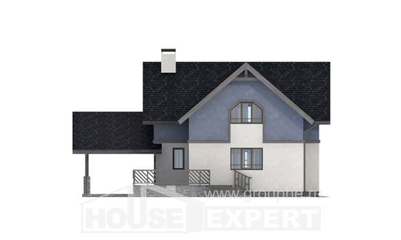 150-011-П Проект двухэтажного дома мансардой, гараж, скромный загородный дом из бризолита Очер, House Expert