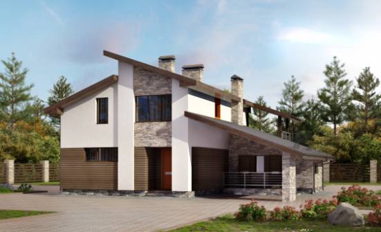 200-010-П Проект двухэтажного дома с мансардным этажом, гараж, классический загородный дом из арболита, Пермь