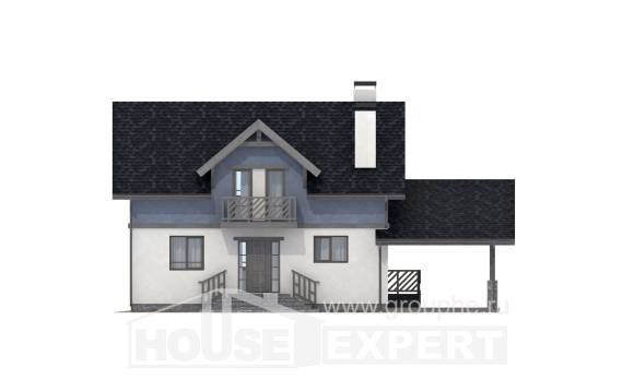 150-011-П Проект двухэтажного дома с мансардным этажом и гаражом, небольшой коттедж из газобетона Очер, House Expert