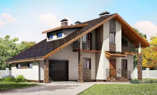 180-008-Л Проект двухэтажного дома мансардный этаж и гаражом, уютный коттедж из бризолита Лысьва | Проекты домов от House Expert