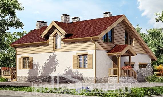 165-002-П Проект двухэтажного дома с мансардой, гараж, бюджетный коттедж из арболита Добрянка, House Expert