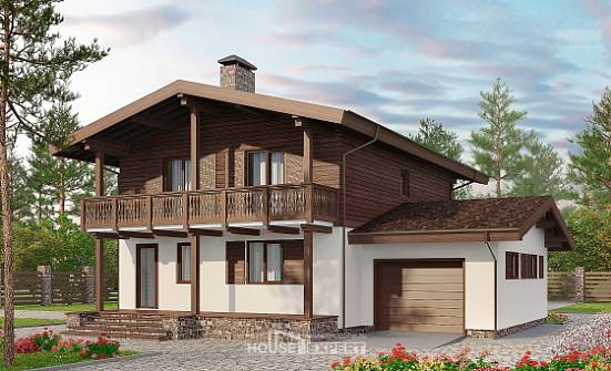 180-018-Л Проект двухэтажного дома с мансардой и гаражом, классический загородный дом из бризолита, Соликамск