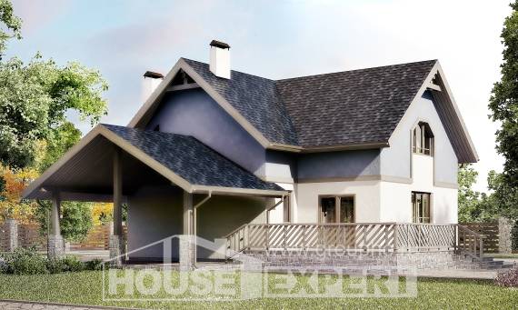 150-011-П Проект двухэтажного дома с мансардой, гараж, недорогой коттедж из керамзитобетонных блоков Добрянка, House Expert