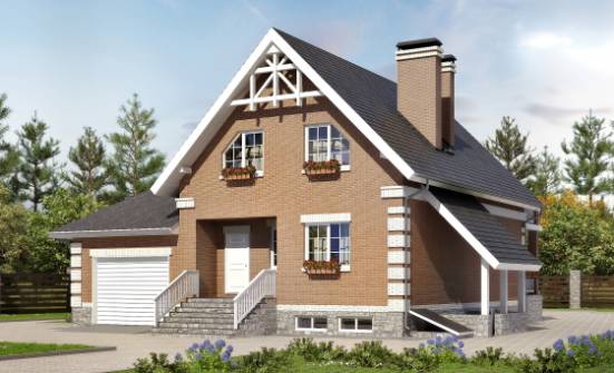 200-009-Л Проект трехэтажного дома с мансардой, гараж, простой домик из поризованных блоков Очер | Проекты домов от House Expert