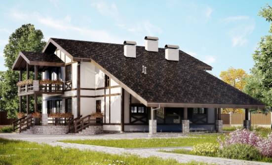 250-002-Л Проект двухэтажного дома с мансардой, гараж, классический коттедж из кирпича, Чусовой