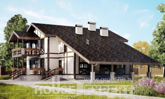 250-002-Л Проект двухэтажного дома мансардой и гаражом, классический домик из кирпича Чердынь, House Expert