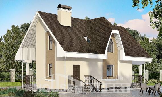 125-001-Л Проект двухэтажного дома мансардой, недорогой коттедж из поризованных блоков Оса, House Expert