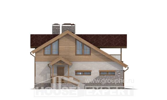 165-002-П Проект двухэтажного дома мансардный этаж и гаражом, скромный коттедж из газосиликатных блоков Чернушка, House Expert