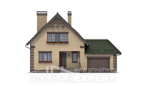 160-007-П Проект двухэтажного дома с мансардой, гараж, бюджетный коттедж из арболита Губаха, House Expert