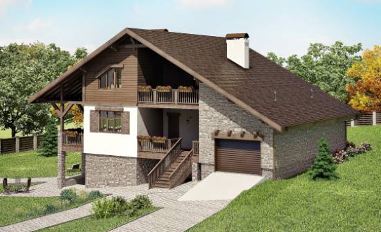 300-003-П Проект трехэтажного дома с мансардным этажом и гаражом, современный домик из кирпича, Добрянка